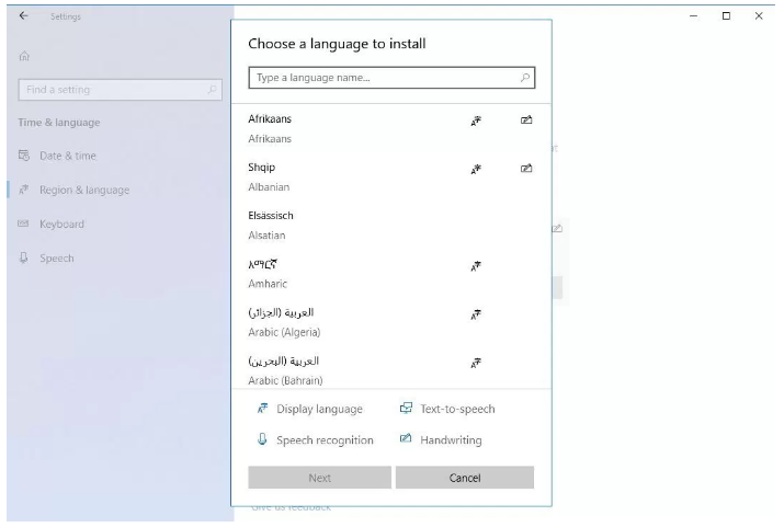 Adding a new language experience on Windows 10